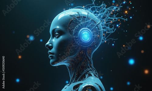 AI Cyborg Woman, Futuristic Tech Concept - AI