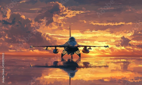 F-16 Fighter Jet at Sunset