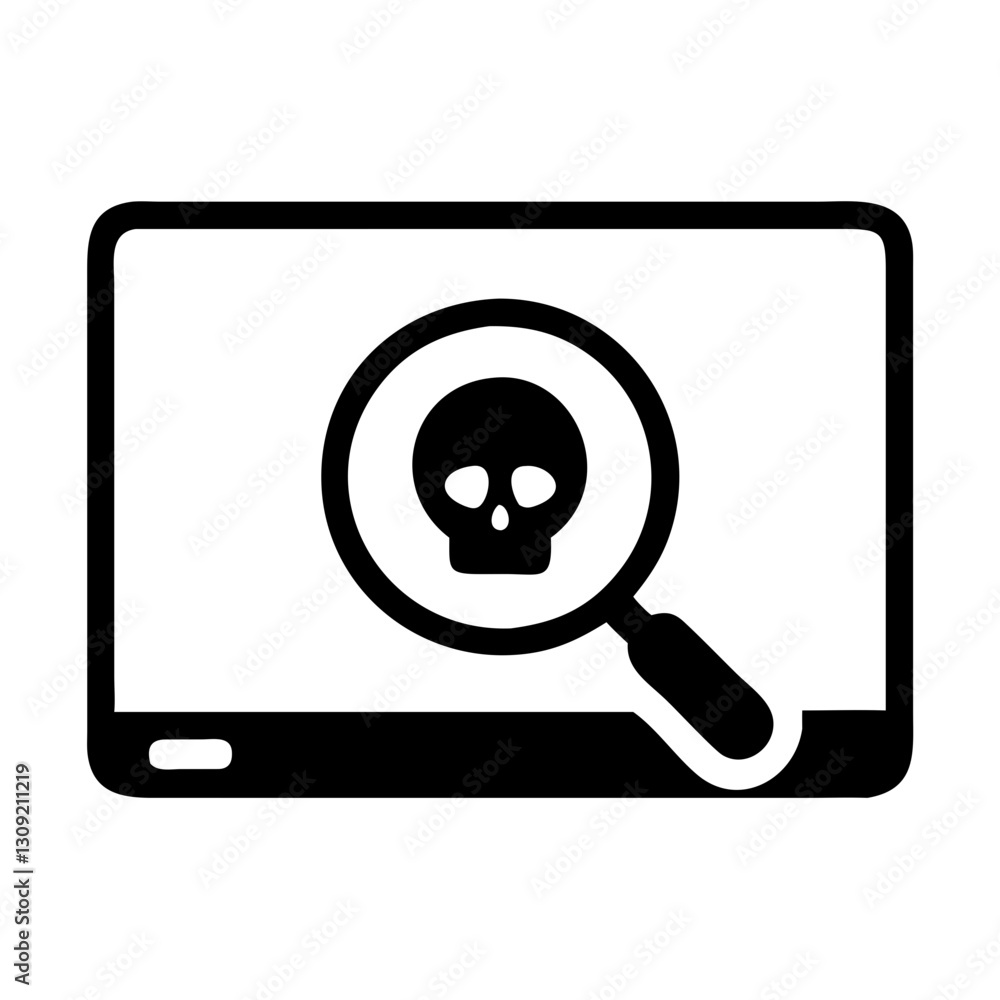 Cybersecurity Threat Detection Skull Magnifying Glass Cybersecurity Threat Detection Skull Magnifying Glass