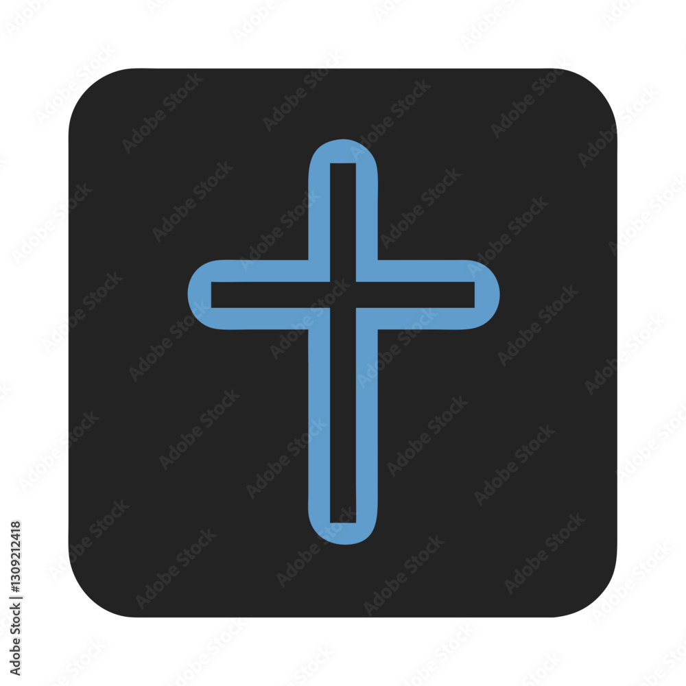 Obraz premium Blue Outline Cross Symbol on Black Square Background for Religious Design Use