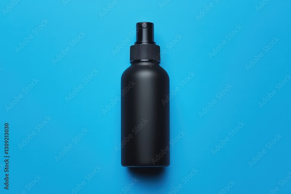 Black spray bottle on blue background, product mockup (1) Black spray bottle on blue background, product mockup (1)