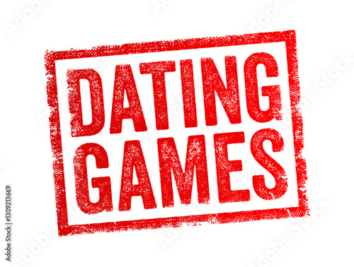 Dating Games - interactive, video or board games focused on romance, text concept stamp