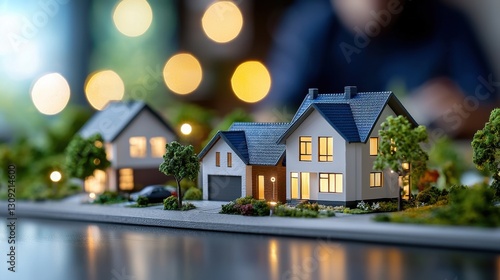 Wallpaper Mural Illuminated Miniature Model Homes and Buildings in a Vibrant Suburban Neighborhood Landscape at Night with Decorative Lighting and Trees Torontodigital.ca