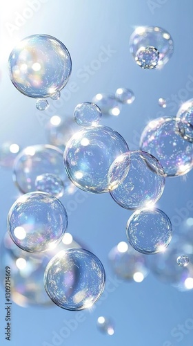 Wallpaper Mural Bubbles floating against a clear blue sky creating a whimsical and serene atmosphere during a bright sunny day Torontodigital.ca