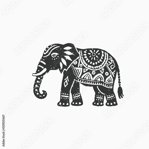 Elephant Colored Illustration. Hand drawn line continuous elephant isolated on white background