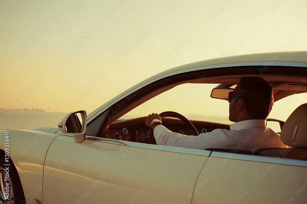 Naklejka premium Luxury Car Ride at Sunset: A Gentleman's Journey