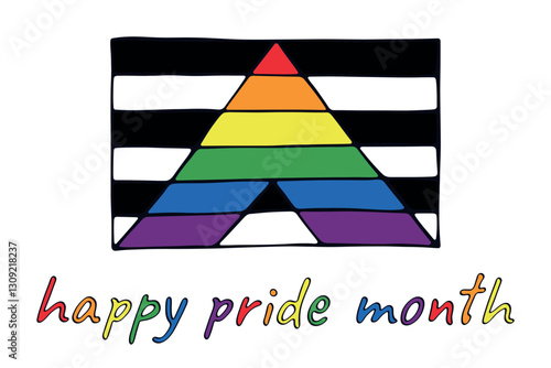 Colorful Straight ally pride flag Happy pride day LGBTQ community Pride Month Vector hand drawn doodle for posters, stickers, logo, cards