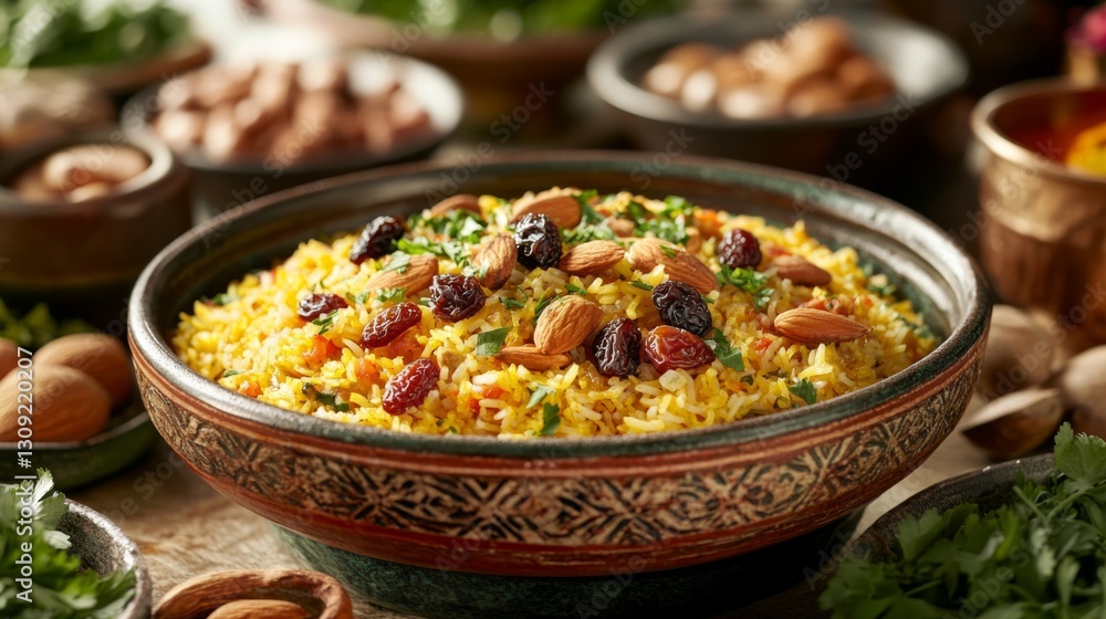 Golden Rice Dish with Almonds and Raisins Golden Rice Dish with Almonds and Raisins