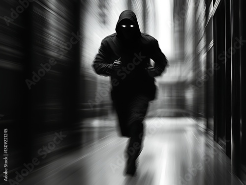 Hooded Figure Flees City Alleyway photo