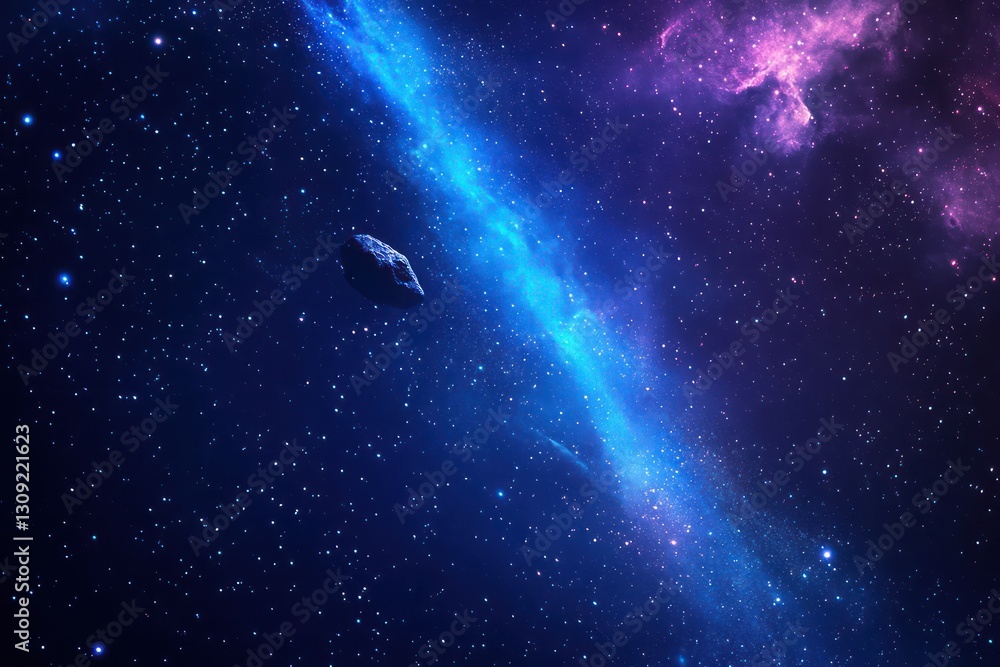 Fototapeta premium Asteroid near nebula, cosmic dust, space exploration