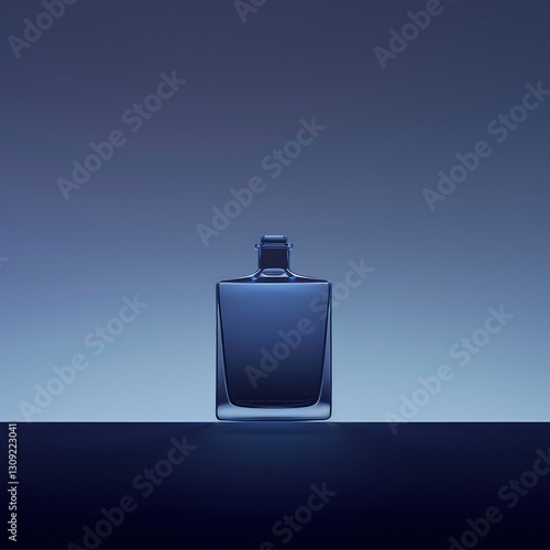 Elegant Square Glass Bottle on Dark Blue Background
