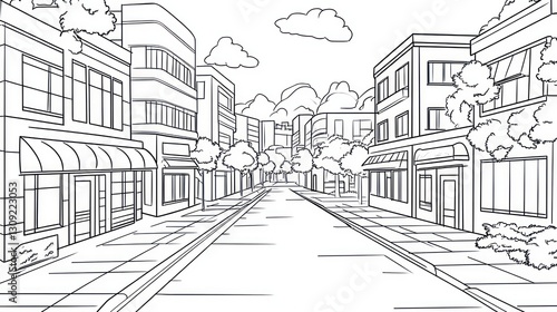 Wallpaper Mural Black and white city street scene, urban landscape, sketch drawing.  Possible use Stock photo Torontodigital.ca