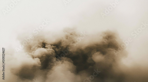 Dark smoke billowing against a pale sky, creating a moody atmosphere, possibly from a fire