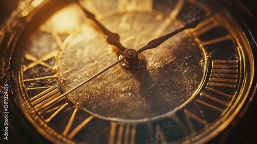 Antique clock face close-up, time passing, dark background, history concept