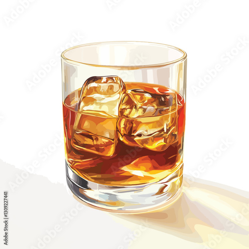 Refreshing Glass of Iced Whiskey in Sunlit Stream