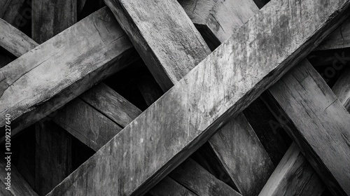 Abstract wooden beams crisscrossing photo