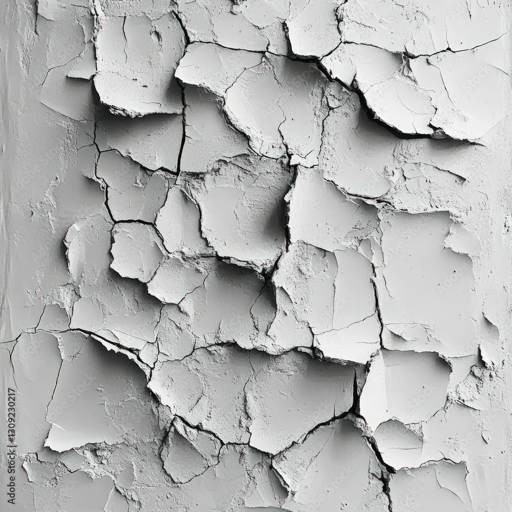 Obraz premium Cracked grey surface texture, weathered, fragmented.