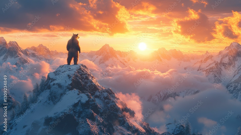 Fototapeta premium Majestic bear mountaintop sunset view solitude peace