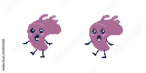 Cute pixelated figure showcasing a variety of emotions and dynamic poses, exuding charm and fun.