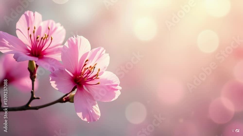 Wallpaper Mural Beautiful cherry blossoms blooming on bokeh background Torontodigital.ca