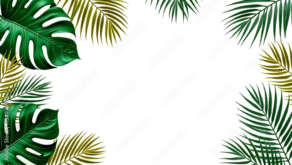 Naklejka premium Stock image of vibrant green tropical foliage, isolated on a minimalist white background