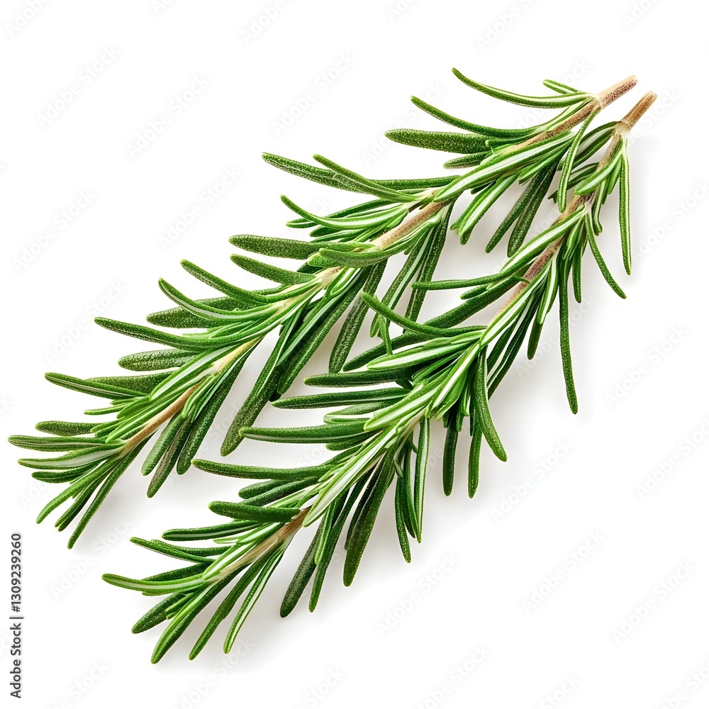 Fototapeta premium Fresh Rosemary Branches in Close-Up, Isolated on White Background