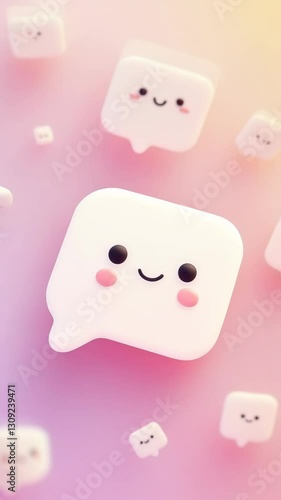 Wallpaper Mural Kawaii Chat Bubbles: Cute 3D Animated Emoticons Floating on a Soft Gradient Background Torontodigital.ca