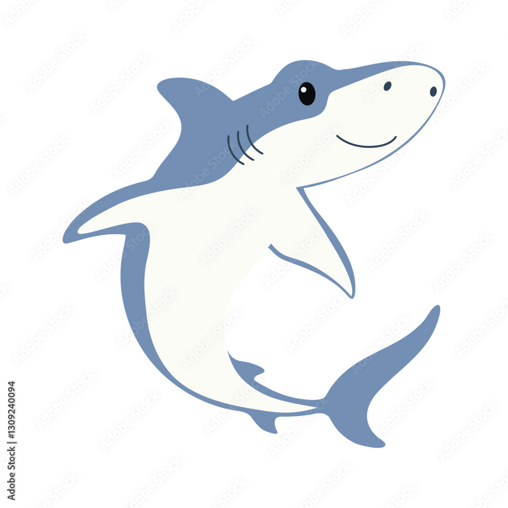 Vector cartoon illustrations of big white shark on a white background. Flat cute icon of shark. Vector cartoon illustrations of big white shark on a white background. Flat cute icon of shark.