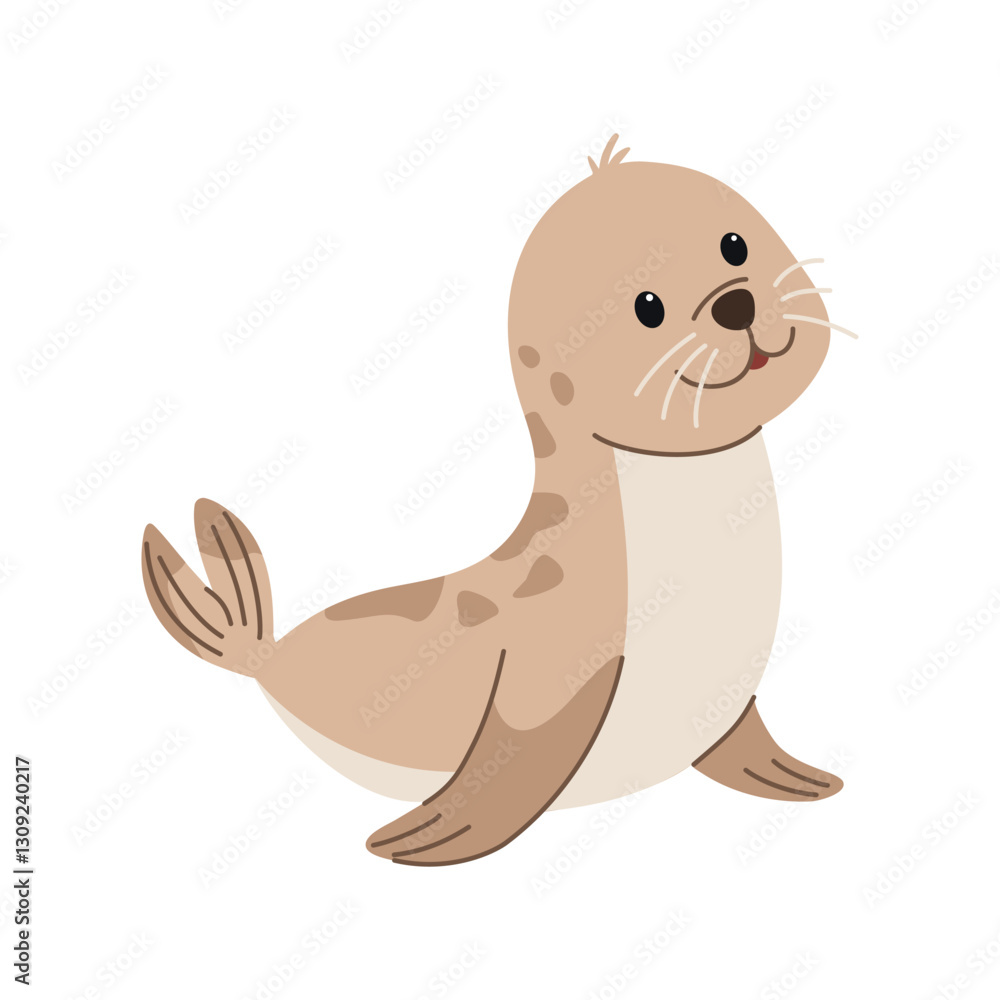 Obraz premium Cute seal cartoon vector Illustration isolated on a white background. Underwater world, ocean, underwater inhabitants