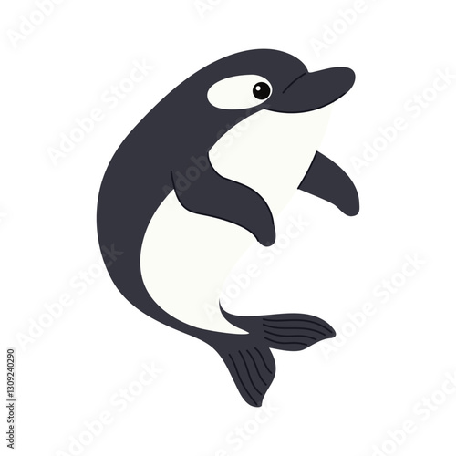 Cute cartoon killer whale. Flat vector illustration in children's style. Vector illustration of a killer whale.