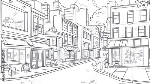 Wallpaper Mural City Street Scene Line Drawing Torontodigital.ca