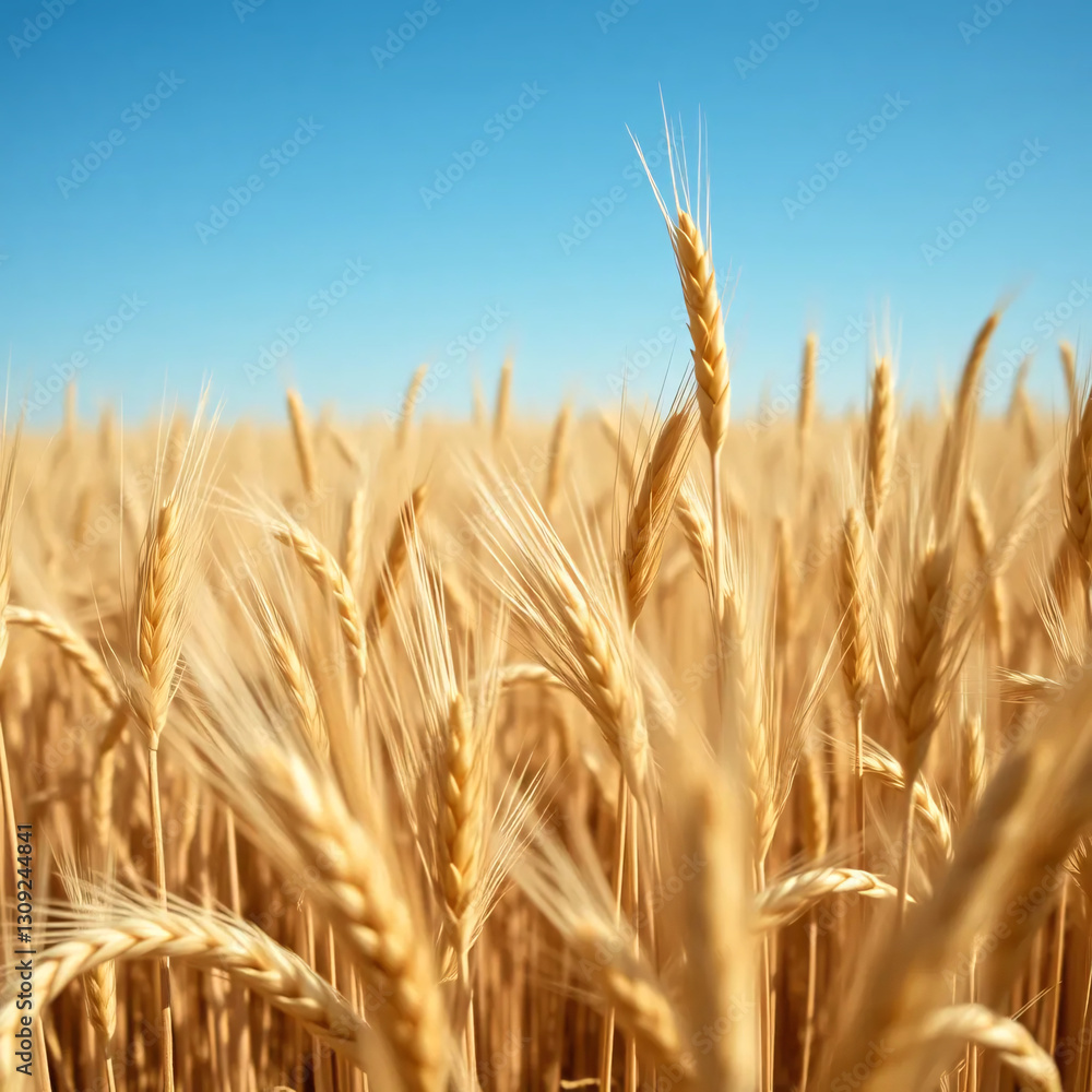 Abundant Golden Wheat Field with Dramatic Depth Under Clear Blue Sky
Abundant Golden Wheat Field with Dramatic Depth Under Clear Blue Sky