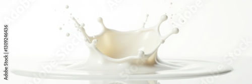 Airborne milk droplets, dynamic splash against white backdrop, isolated, wet