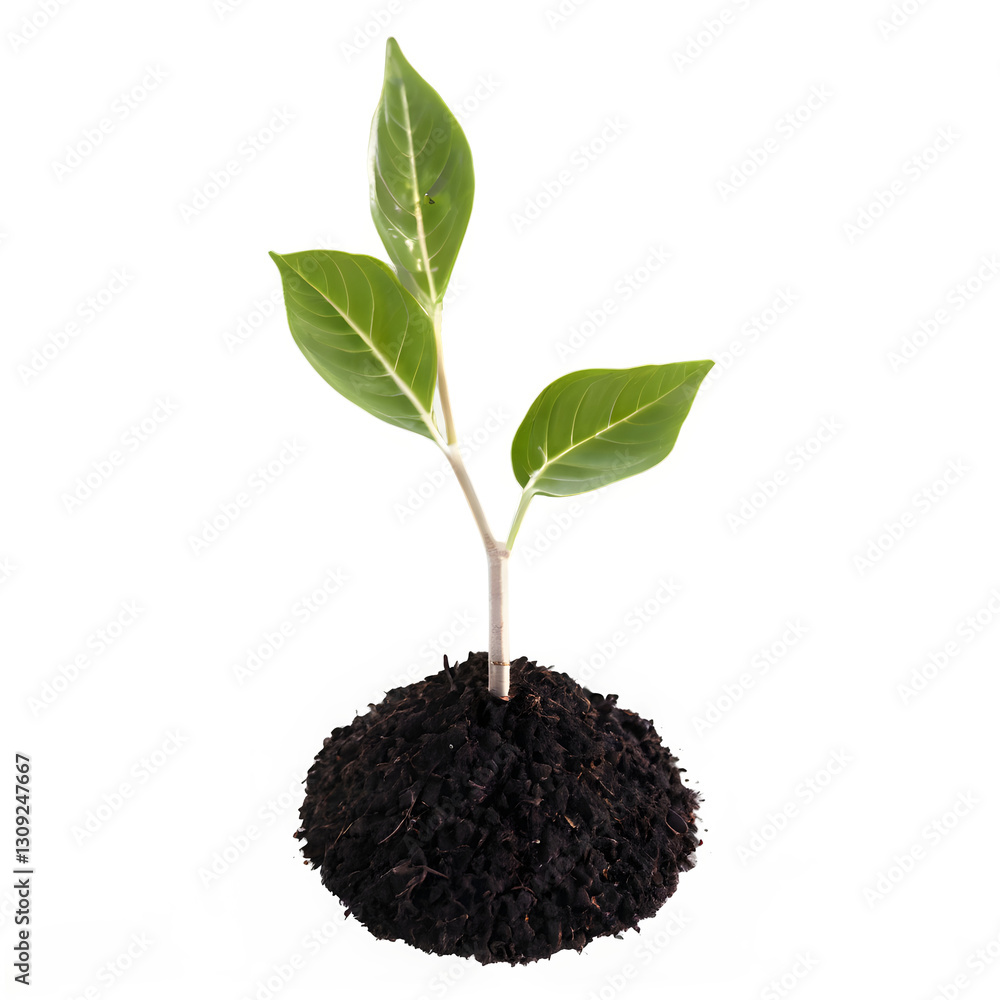 Young plant in earth isolated on transparency. Young plant in earth isolated on transparency.