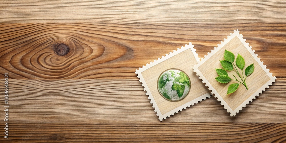 Eco-Friendly Wooden Stamps Flat Lay with Copy Space - Sustainable Craft Supplies Eco-Friendly Wooden Stamps Flat Lay with Copy Space - Sustainable Craft Supplies