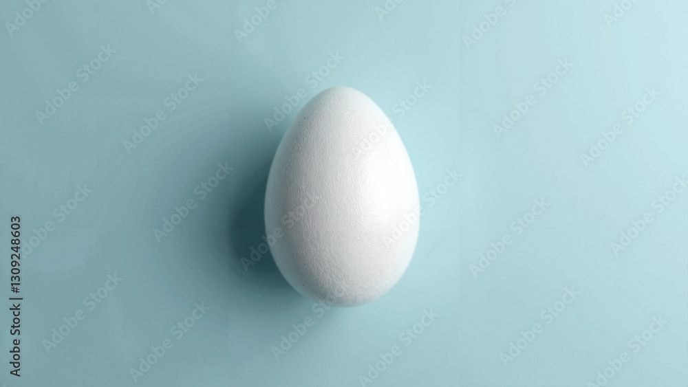 Pristine White Egg on Pale Blue Background: Perfect for Easter Marketing, Culinary Blogs, and Minimalist Branding Pristine White Egg on Pale Blue Background: Perfect for Easter Marketing, Culinary Blogs, and Minimalist Branding