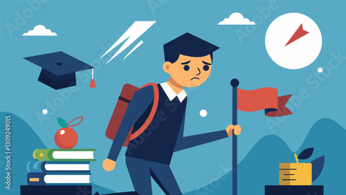 Despite the odds stacked against them the student continues to fight for their education refusing to let any rejection hold them back.. Vector illustration