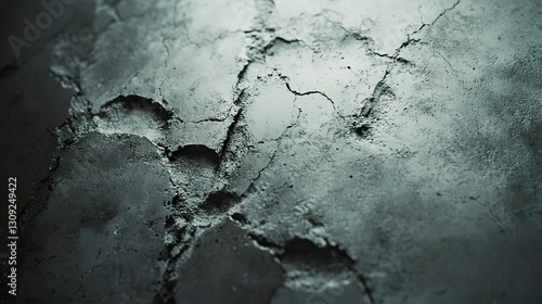 Aged concrete wall with a distressed gray surface, cracks and stains adding character, moody lighting creating a cinematic feel, macro shot 