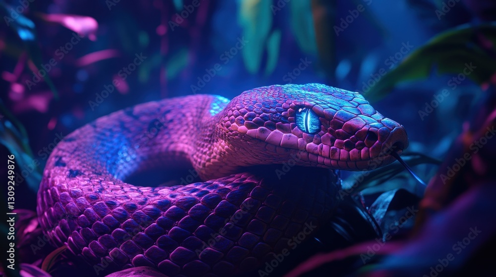 Fototapeta premium Majestic snake slithering through lush jungle wildlife photography vibrant colors close-up perspective nature's beauty