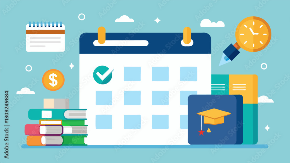 An interactive digital calendar with links to helpful resources and budgeting tools to assist in meeting student loan repayment deadlines.. Vector illustration An interactive digital calendar with links to helpful resources and budgeting tools to assist in meeting student loan repayment deadlines.. Vector illustration