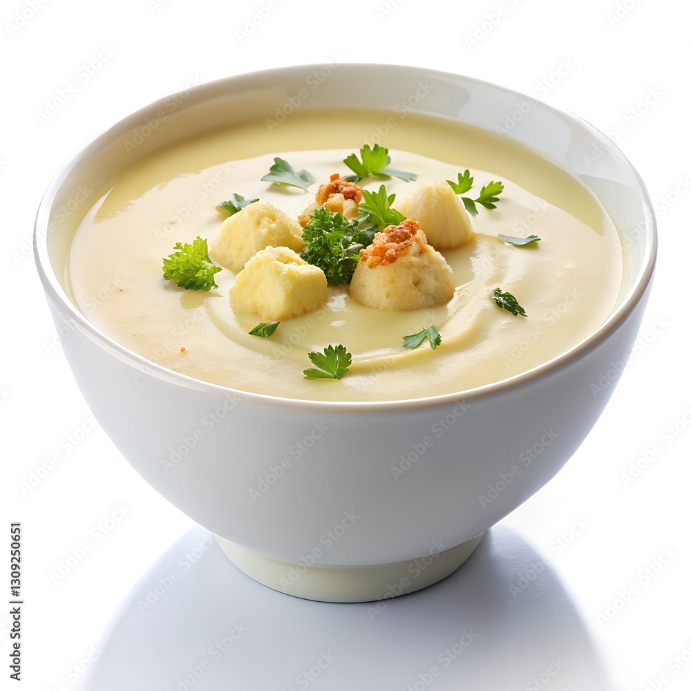 Delicious cauliflower cheese soup in white bowl over wooden background. Vegetarian or healthy diet food concept. Top view, flat lay
Delicious cauliflower cheese soup in white bowl over wooden background. Vegetarian or healthy diet food concept. Top view, flat lay