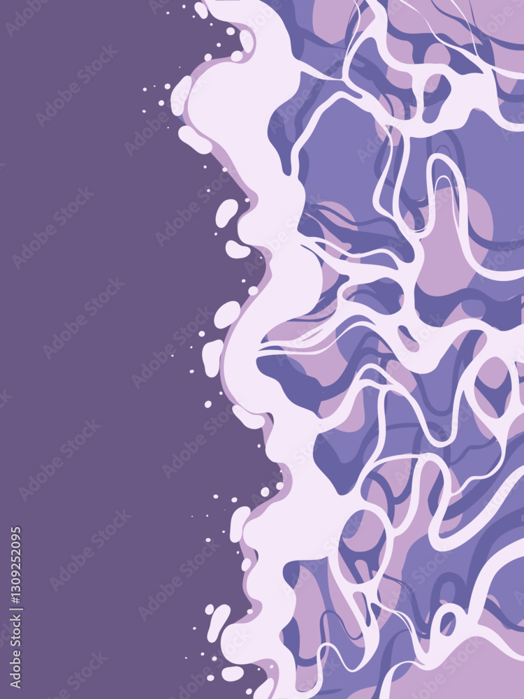 Water wave, sea surface. Vector hand drawn natural water structure with copy space. Vertical bright purple background, banner, poster, placard, web. Graphic print as ocean wave abstract graphic Water wave, sea surface. Vector hand drawn natural water structure with copy space. Vertical bright purple background, banner, poster, placard, web. Graphic print as ocean wave abstract graphic
