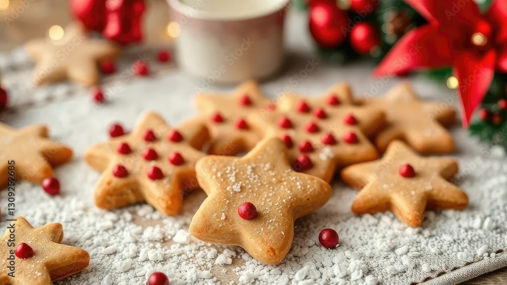Fototapeta premium Christmas cookie baking with red and green decorations, christmas, decorating