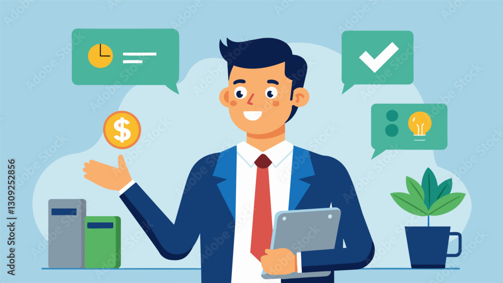 Throughout the conversation the loan officer stressed the importance of responsible borrowing and managing finances wisely.. Vector illustration Throughout the conversation the loan officer stressed the importance of responsible borrowing and managing finances wisely.. Vector illustration
