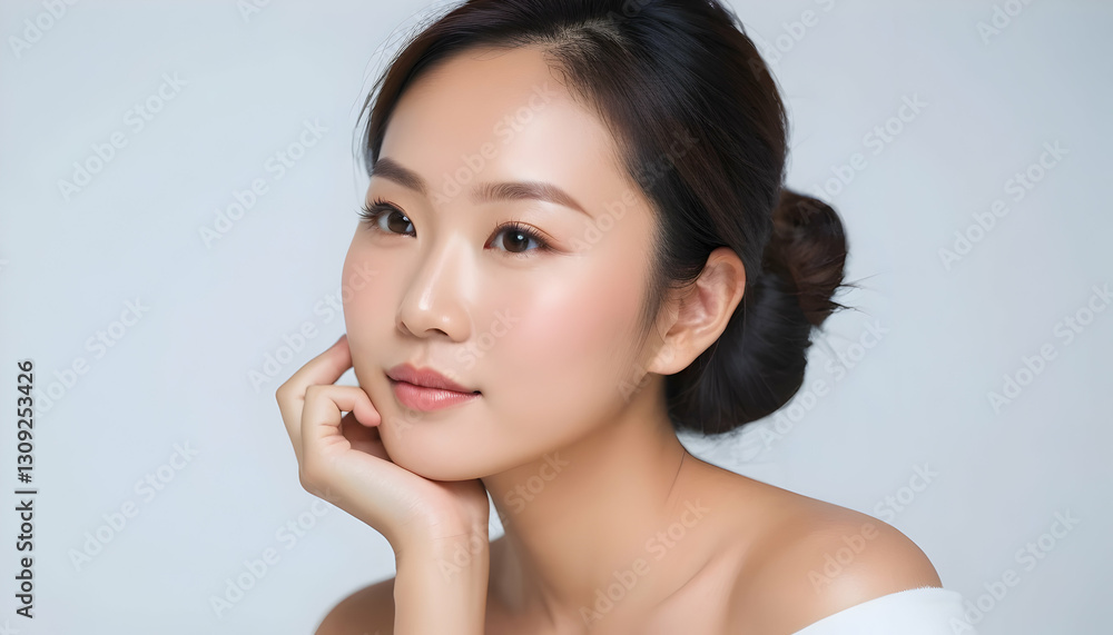Radiant Young Asian Woman with Flawless Skin: Beauty, Skincare, and Natural Elegance for Cosmetics Advertising Radiant Young Asian Woman with Flawless Skin: Beauty, Skincare, and Natural Elegance for Cosmetics Advertising
