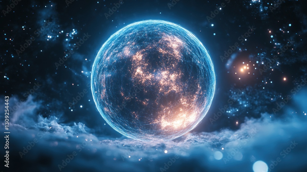 Fototapeta premium Celestial Orb: A Glimmering Planet in the Cosmos