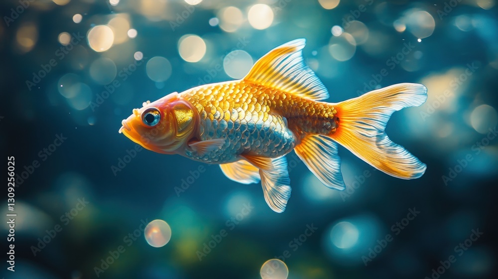 Goldfish swimming, aquarium, bokeh background, pet care Goldfish swimming, aquarium, bokeh background, pet care