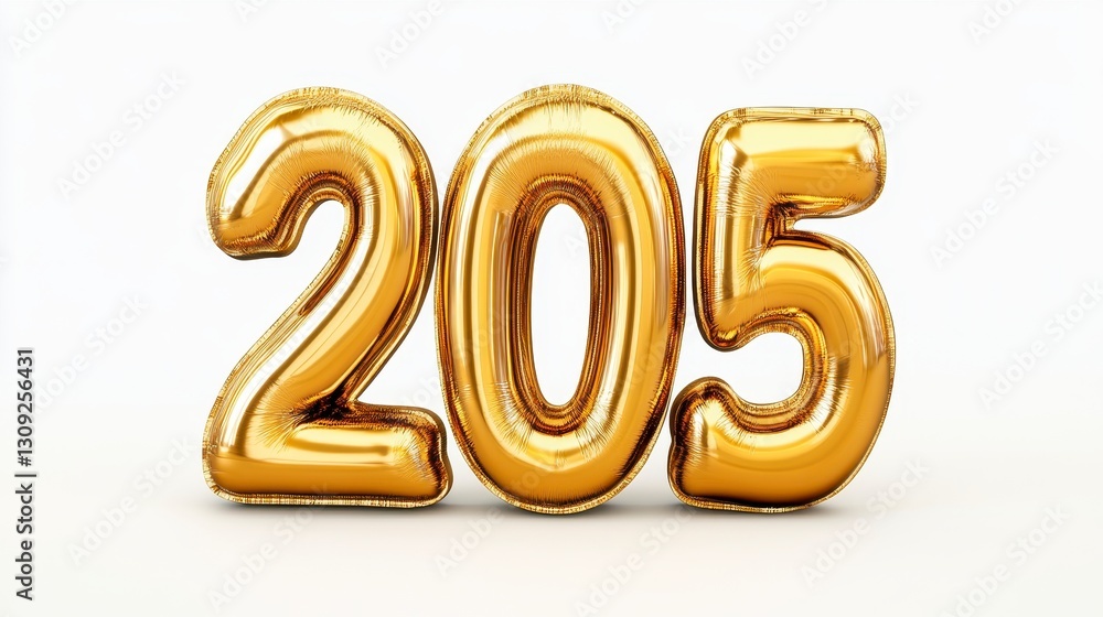 Gold Number 205 Balloons on White Background Gold Number 205 Balloons on White Background