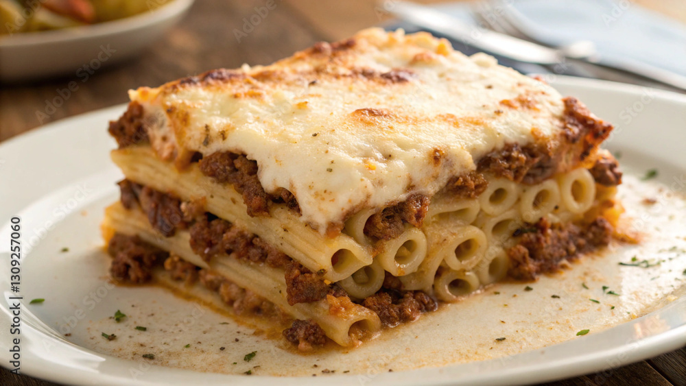 delicious plate of pastitsio featuring layers of pasta, meat, and bechamel sauce, perfect for comforting meal delicious plate of pastitsio featuring layers of pasta, meat, and bechamel sauce, perfect for comforting meal