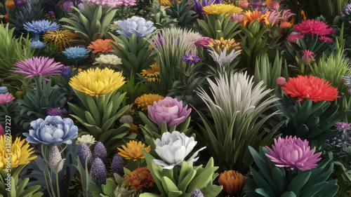 Fototapeta Naklejka Na Ścianę i Meble -  A constantly evolving, AI-controlled botanical garden of digital flowers.